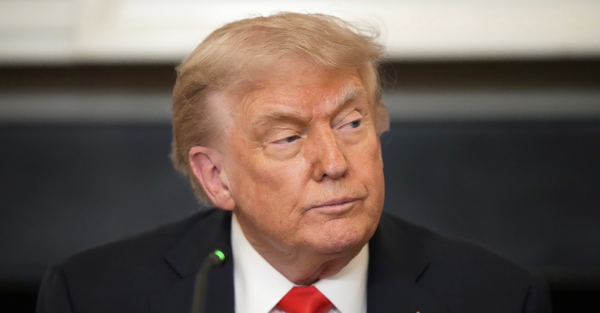 President Donald Trump attends a meeting with the Fraternal Order of Police in the State Dinning Room of the White House, Thursday, June 5, 2025, in Washington (AP Photo/Alex Brandon).