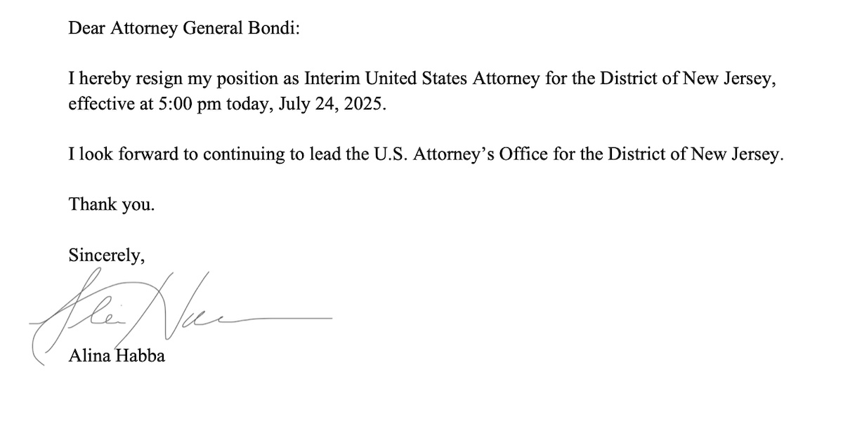 Alina Habba's resignation letter