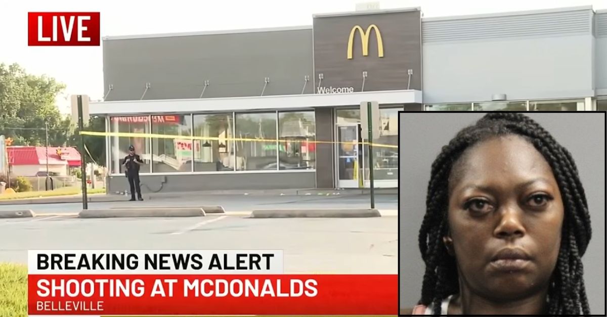 Inset: Kathy Bledsoe (Belleville Police Department). Background: The McDonald