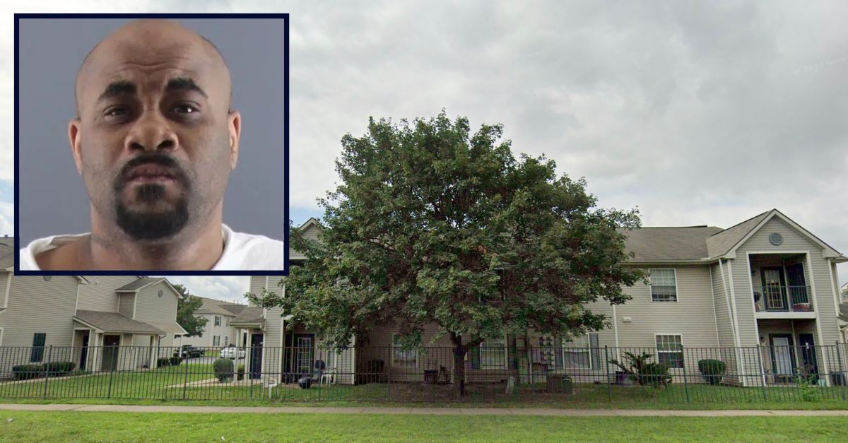 Inset: Daniel N. Pace (Peoria County Jail). The apartment complex where Pace set his ex-girlfriend on fire (Google Maps).