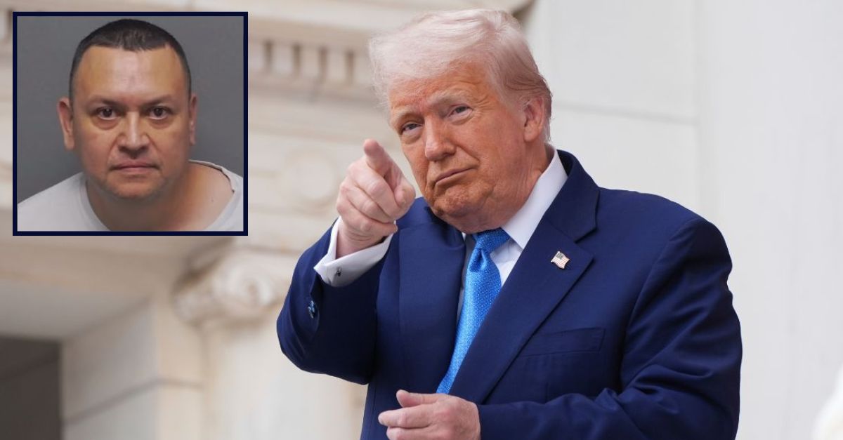 Main: President Donald Trump attends the 157th National Memorial Day Observance at Arlington National Cemetery, Monday, May 26, 2025, in Arlington, Virginia (AP Photo/Jacquelyn Martin). Inset: Robert Herrera (Bexar County Detention Center).