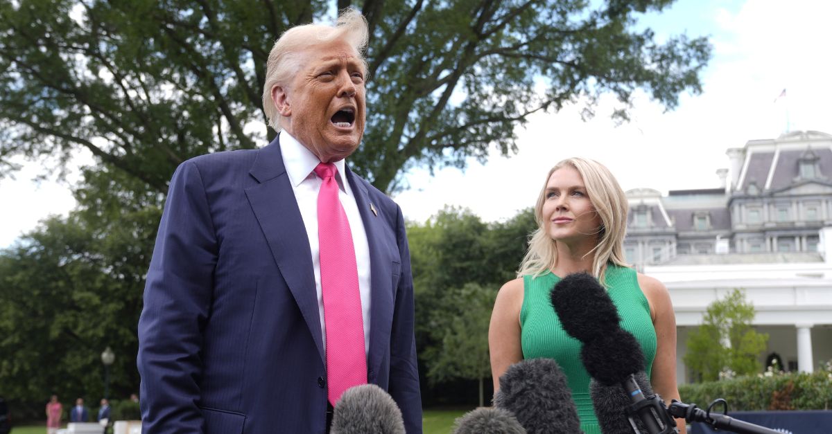 Donald Trump, on the left; Karoline Leavitt, on the right.