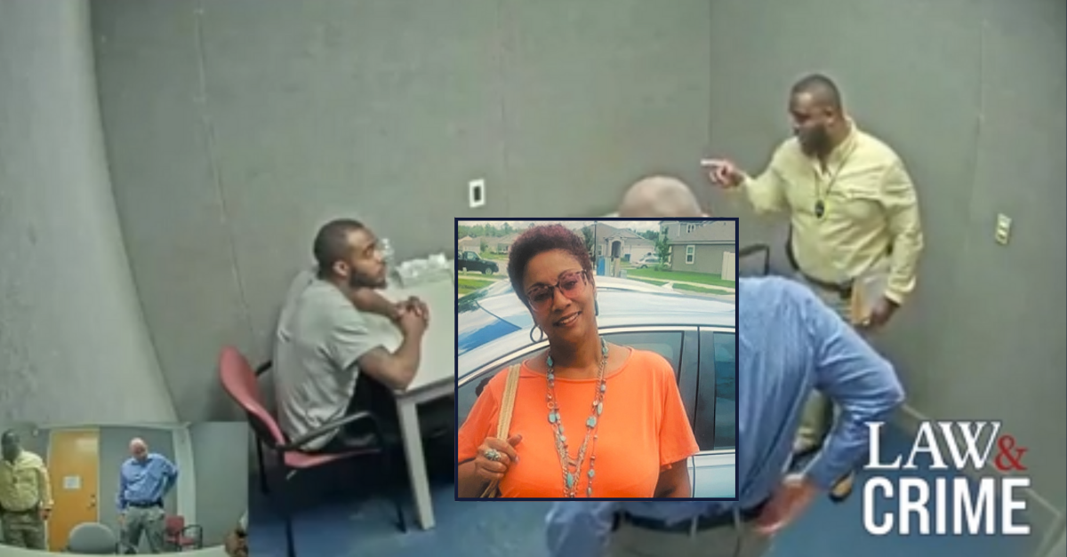 Background: Zebulon Perkins, sitting during a tense interrogation from detectives on Dec. 28, 2019 (Jacksonville Sheriff