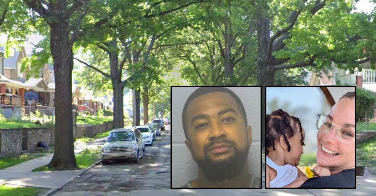Left inset: Arel Dawkins (Greene County Jail). Right inset: Braisen Cain (GoFundMe). Background: The 4000 block of Morrell Avenue in Kansas City, Mo., where Arel Dawkins allegedly ran over and shot Braisen Cain to death (Google Maps).
