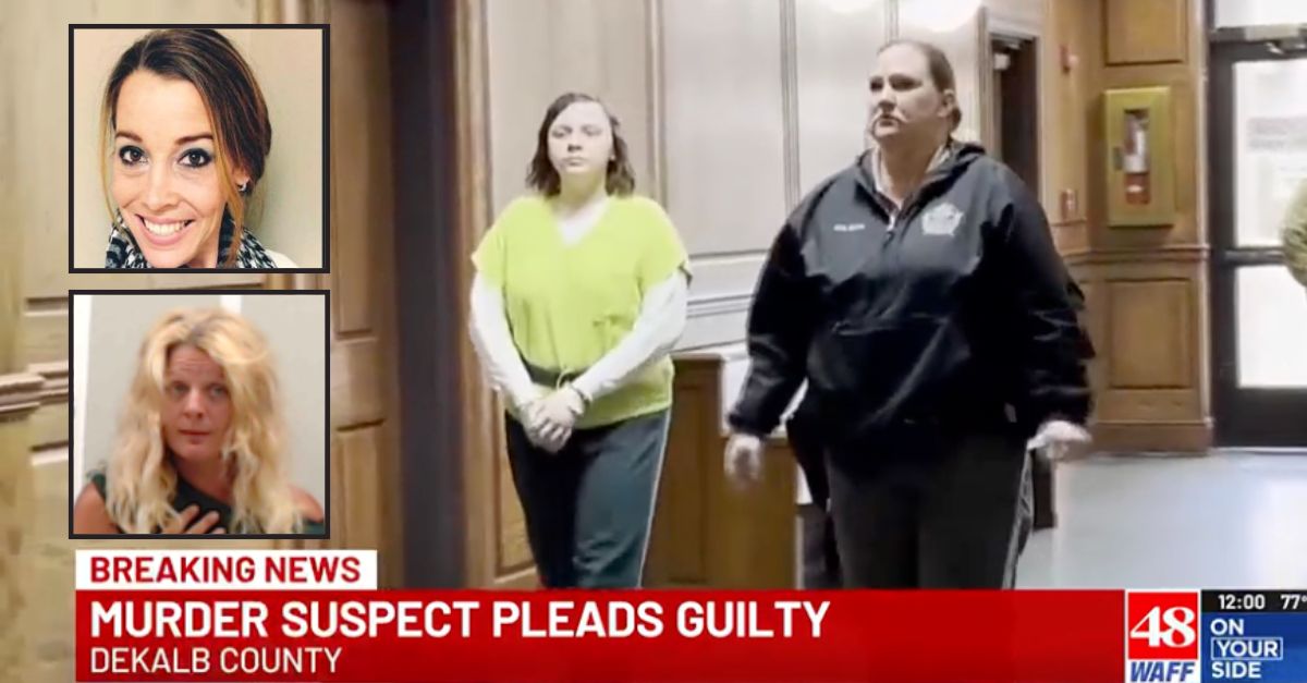 Background: Jessie Kelly walks toward court in DeKalb County, Ala. (WAFF). Insets, top to bottom: Mary Elizabeth Isbell (Hartselle (Ala.) Police Department), Loretta Kay Carr (DeKalb County (Ala.) Sheriff