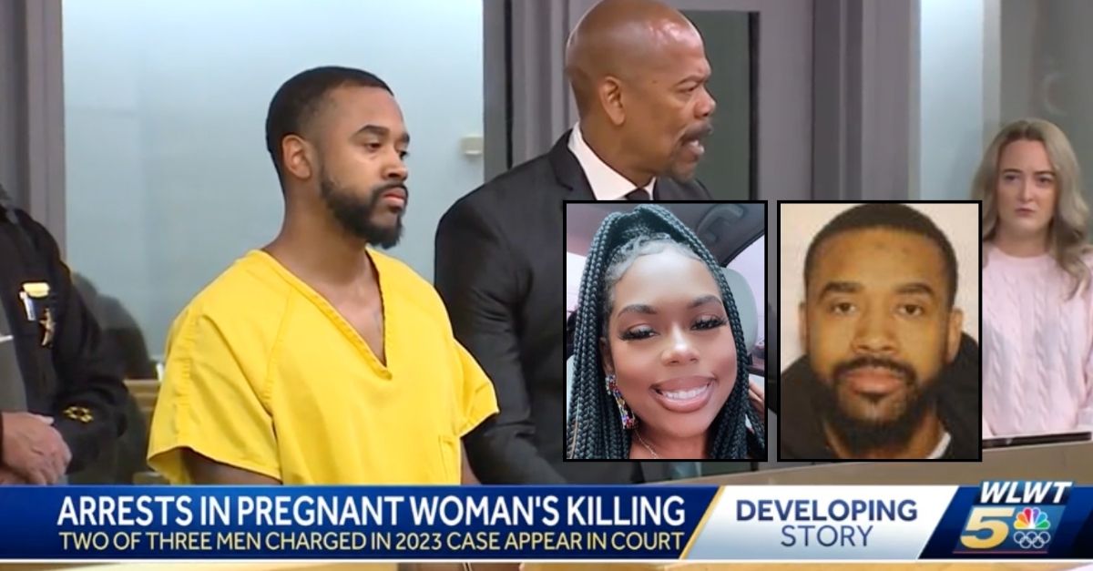 Left inset: India Kinamore (Walker Funeral Homes). Right inset: Kayvon Warren (Colerain Police Department). Background: Kayvon Warren in court for allegedly killing his pregnant ex-girlfriend India Kinamore in Ohio (WLWT).