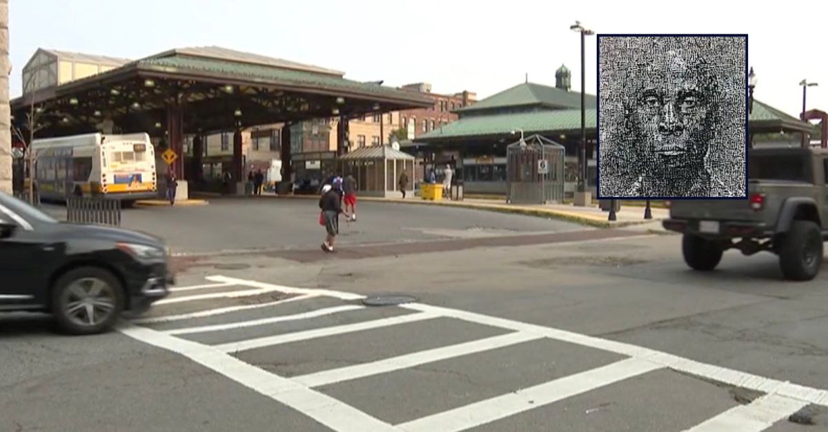 Inset: Willie Cowart (BPD). Background: The area in Boston where Cowart allegedly assaulted a 13-year-old boy (WBZ).