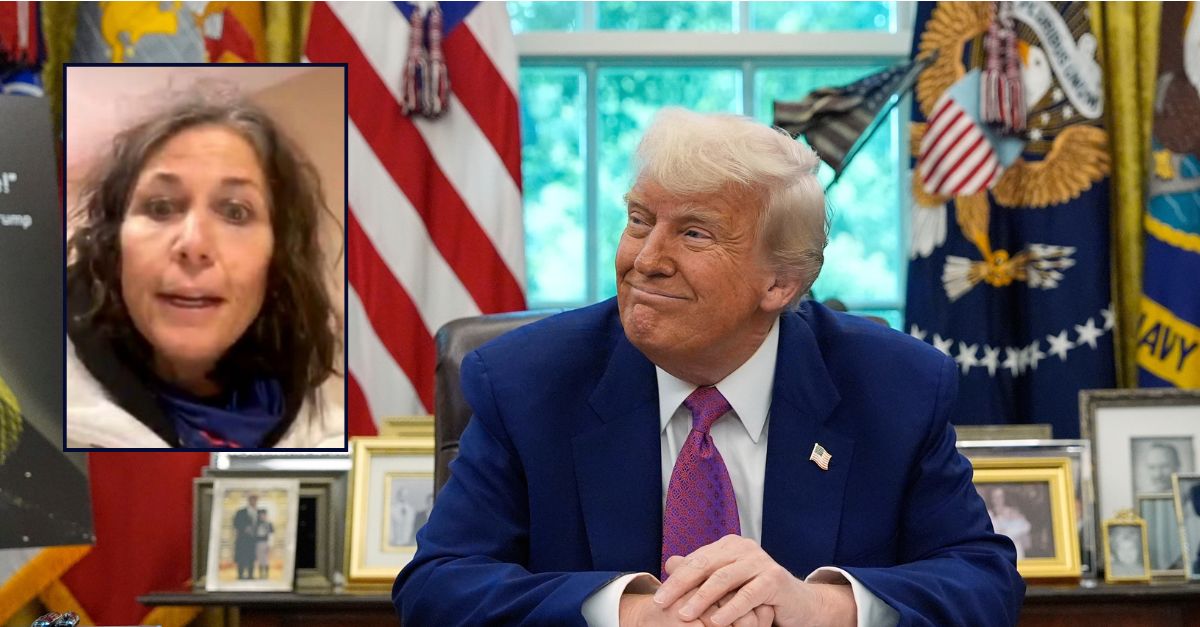 Yvonne St Cyr appears inset against an image of Donald Trump.