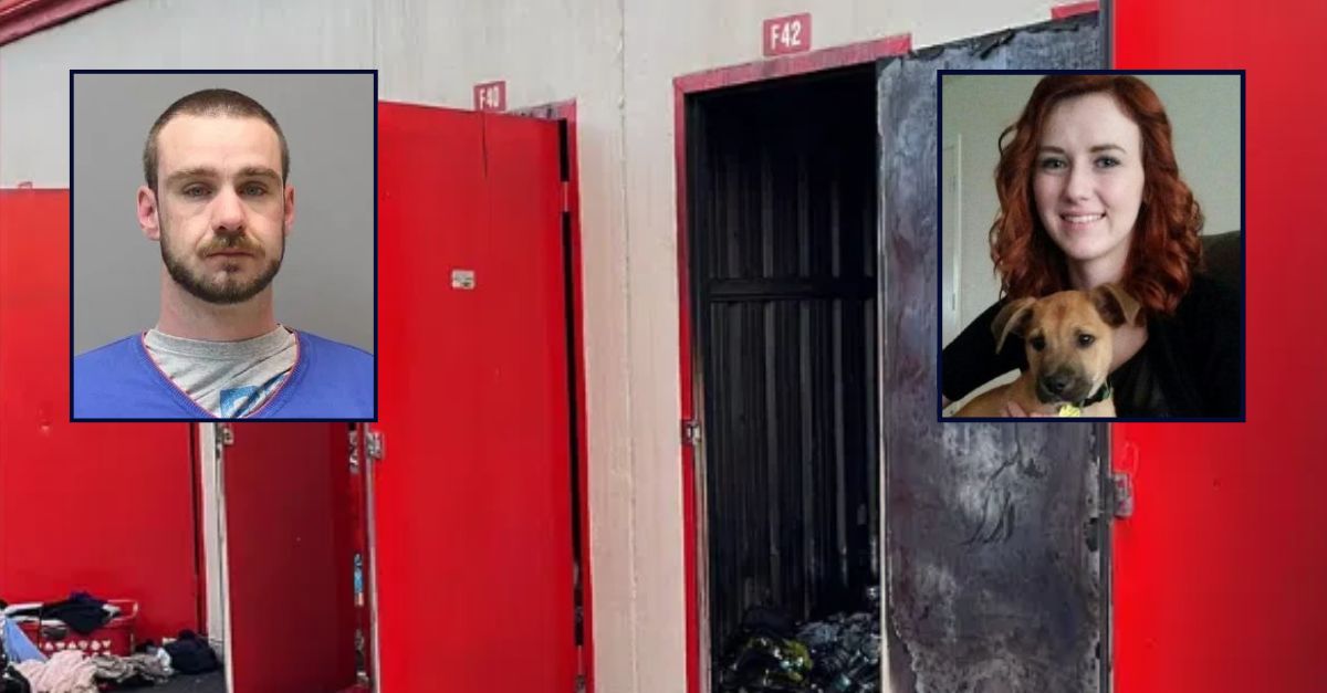 Alexander Paul Wardell, inset on the left; and Morgan Kay Harris, inset on the right - against an image of the storage shed where Harris was burned to death.