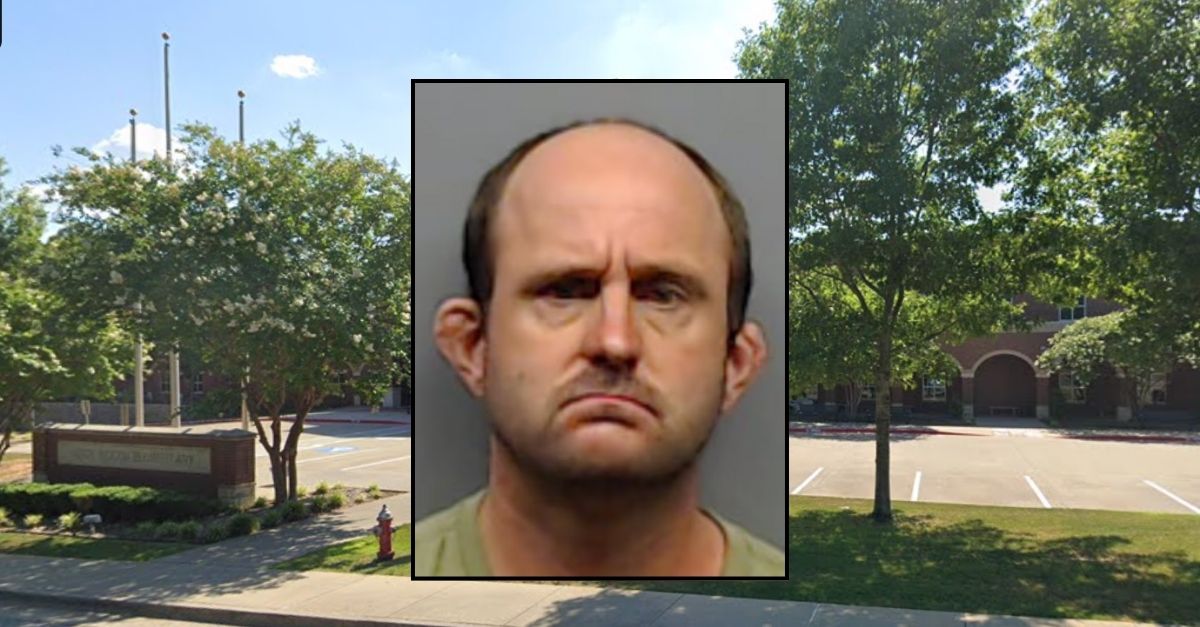 Inset: Wesley Worl (Smith County Jail). Background: Andy Woods Elementary School in Tyler, Texas, where Wesley Worl allegedly asked two young girls if they would give him a "diaper change" (Google Maps).
