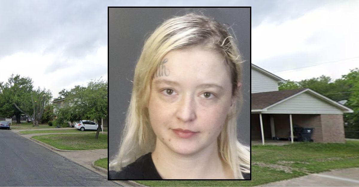 Background: The Waco, Texas, neighborhood where Emily LaVelle was arrested on Aug. 24 (Google Maps). Inset: Emily LaVelle (McLennan County Jail).