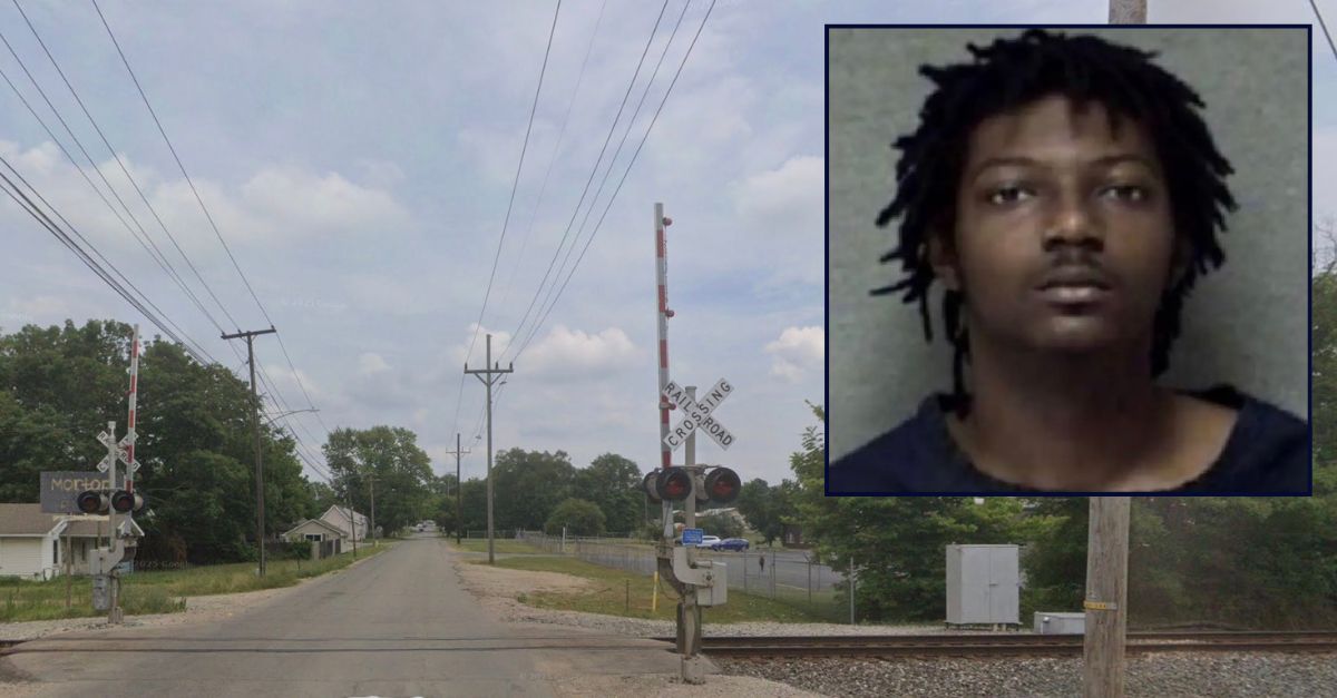 Inset: Di Morriea Turner (Delaware County Jail). Background: The area in Muncie, Indiana where Turner threw his girlfriend in front of a train (Google Maps).