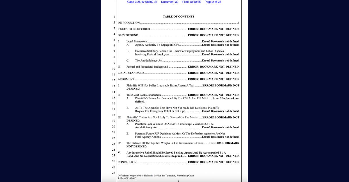 A Trump administration filing with several Microsoft Word errors (U.S. Department of Justice).