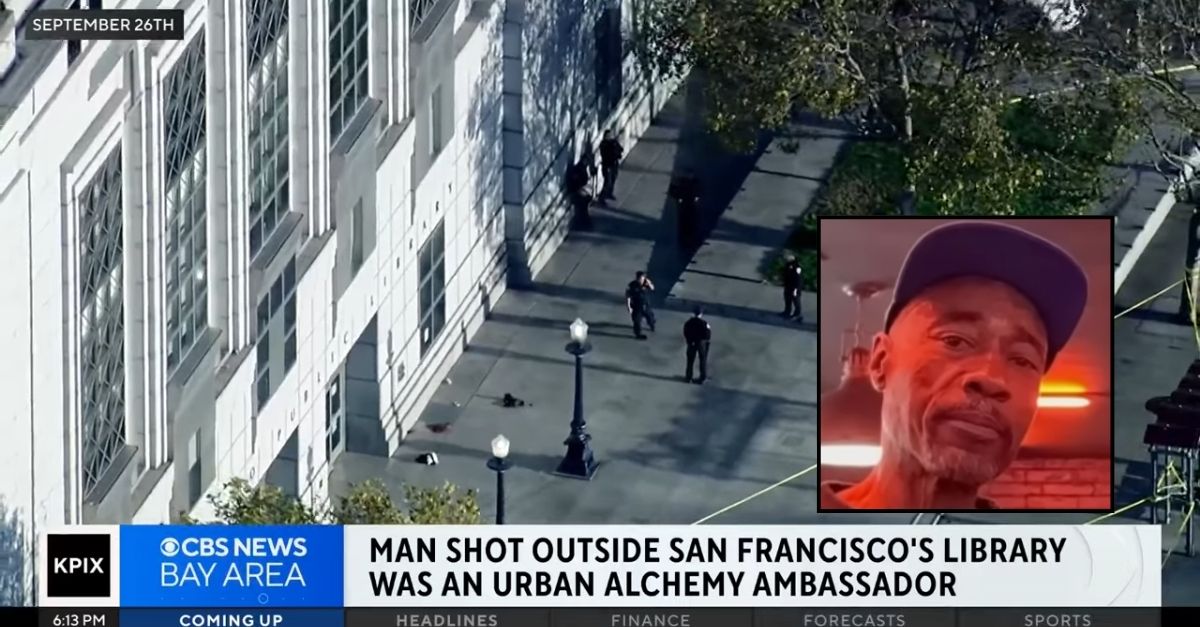 Inset: Joey Alexander (KRON/YouTube). Background: The Main Branch of the San Francisco Public Library where Joey Alexander was allegedly shot and killed by Edmund Bowen (KPIX/YouTube). 