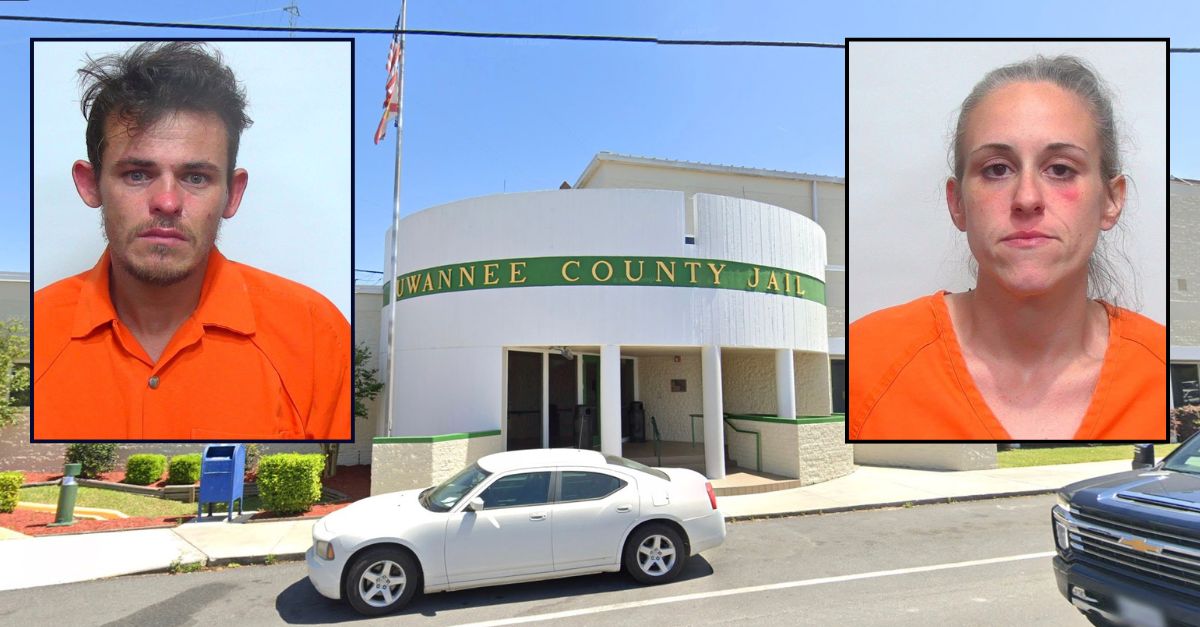Inset, left to right: Curtis Willey and Christian Parnell (Suwannee County Jail). Background: Suwannee County Sheriff