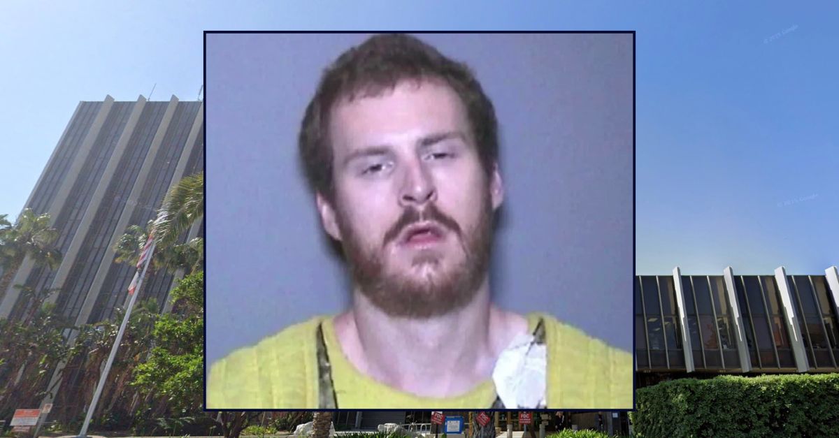 Inset: Camden Burton Nicholson (Orange County Sheriff's Office). Background: Orange County Superior Court (Google Maps).