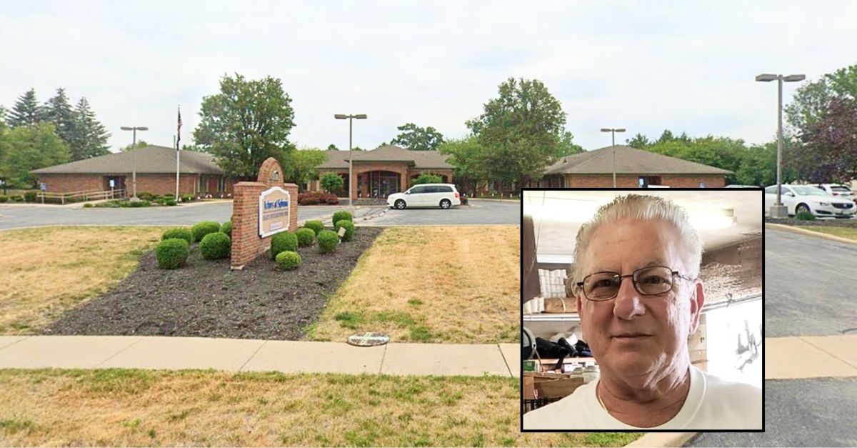 Inset: Samuel Frank Ray, Sr. (Michael Hill Trial Law). Background: The Arbors of Sylvania in Toledo, Ohio, that is accused of improperly treating Samuel Frank Ray Sr. (Google Maps).