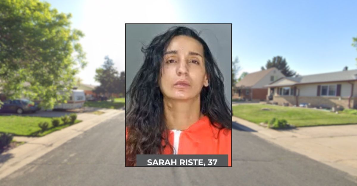 Inset: Sarah Riste (Wesminster (Colo.) Police Dept.). Background: The neighborhood where Sarah Riste allegedly killed her mother (Google Maps). 