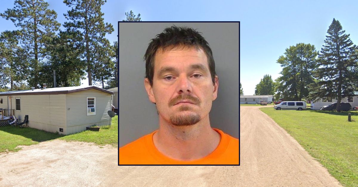 Inset: Charles Justus (Hubbard County Jail). Background: The Piney Park Mobile Home Community where Justus allegedly tried to kill his former neighbor (Google Maps).