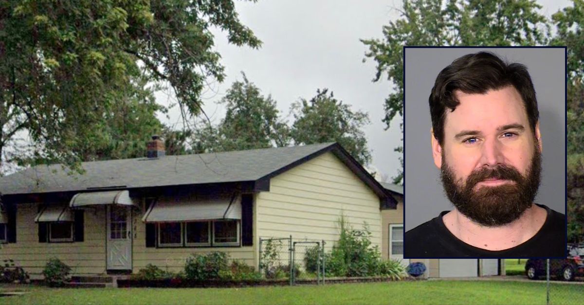 Inset: Mark R. Forster (Ramsey County Jail). Background: The home where Forster lived when he killed his newborn son last year (Google Maps).