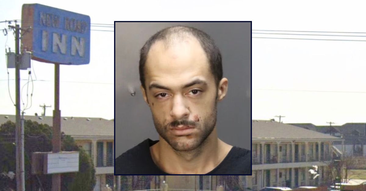 Inset: Charles Devin Harris (McLennan County District Attorney's Office). Background: The motel in Texas where Harris' infant son starved to death (Google Maps).