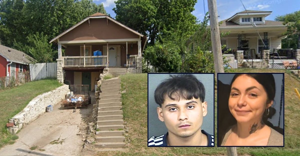 Left inset: Kevin Calamaco-Morales (Wyandotte County Detention Center). Right inset: Ana Juarez (GoFundMe). Background: The home in Kansas City, Kan., where Kevin Calamaco-Morales allegedly shot and killed his girlfriend Ana Juarez (Google Maps).