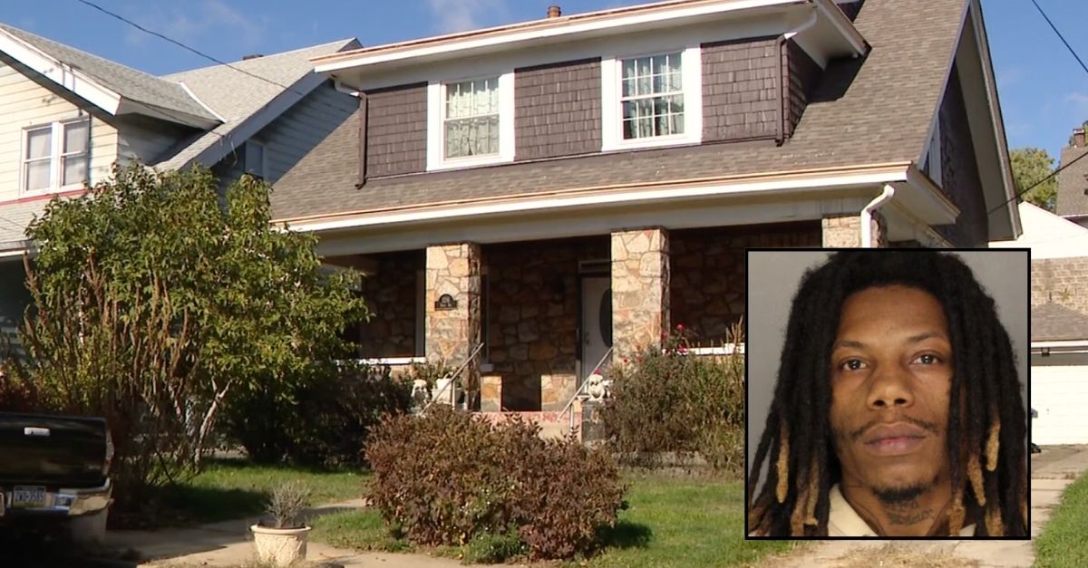 Inset: Ki-Shawn Crumity (Allegheny County Jail). Background: The Pennsylvania home where Ki-Shawn Crumity was allegedly keeping a missing teen from Louisiana inside of a box in his basement (WWL). 