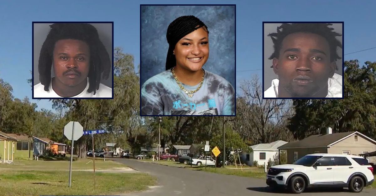 Inset, left to right: Lenard White (Hernando County Sheriff's Office), Isabella Scavelli (Hernando High School) and Sheldon Robinson (HCSO). Background: The area in Florida where Robinson killed Scavelli (WTVT).