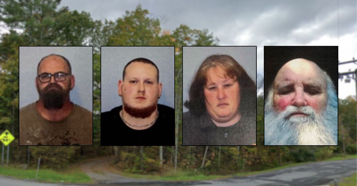 Background: The area near the property where the remains of Roger Pitt were found in Cairo, NY (Google Maps). Insets, left to right: Rodney Pitt, Drew White, Tania Pitt, Roger Pitt Sr. (Greene County Sheriff's Office).