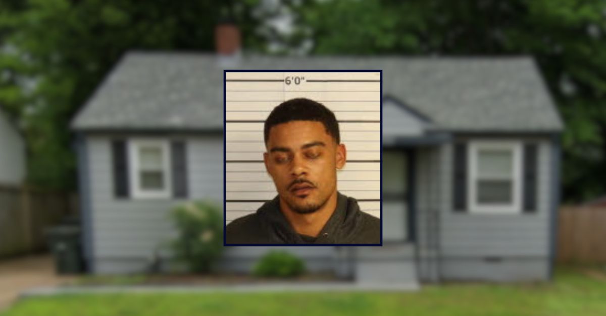 Tavares Sheeks appears inset against an image of a house he allegedly shot into in Tennessee.