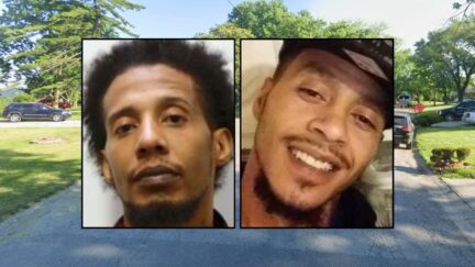 Left inset: Jerome Curry (St. Clair County Sheriff's Office). Right inset: Terrence Curry (Spotfund). Background: The 4900 block of Piggot Avenue in St. Clair County, Ill., where Jerome Curry allegedly shot and killed his brother Terrence Curry at a home on night before Thanksgiving (Google Maps).