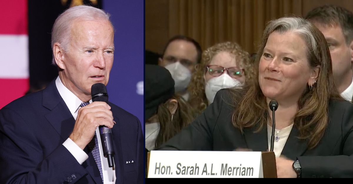 Joe Biden, on the left; Sarah Merriam on the right.