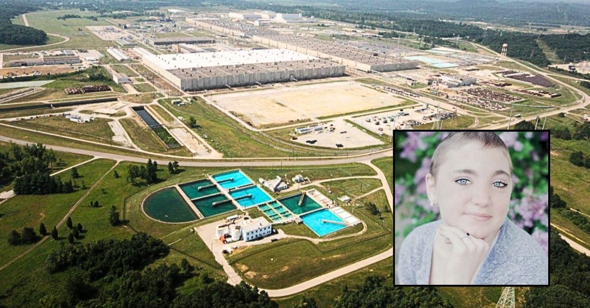 Inset: Cheyenne Dunham (Newcomer Cincinnati). Background: The Portsmouth Gaseous Diffusion Plant in Ohio that is accused of causing the "rare" health complications that led to Cheyenne Dunham