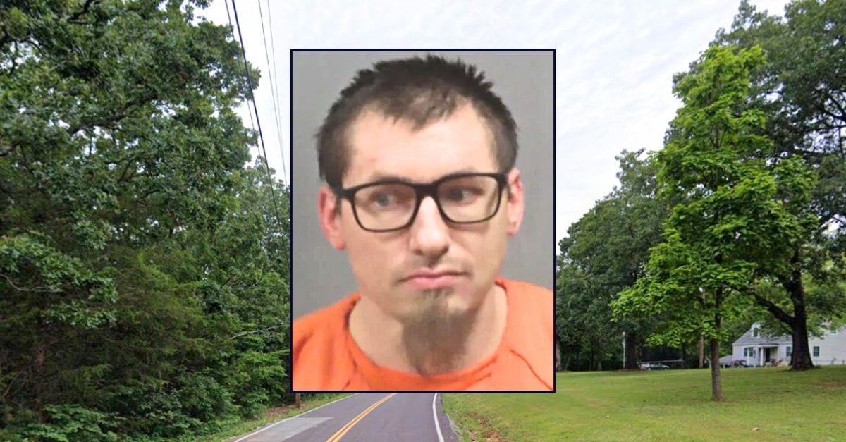 Inset: Christopher Brayton (Jefferson County Sheriff's Office). Background: The 3600 block of Upper Plattin Road in De Soto, Mo., where Christopher Brayton allegedly attacked his ex at a home they once shared (Google Maps).