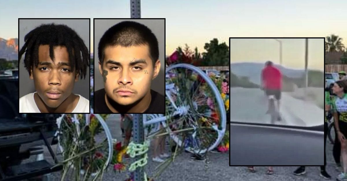 Insets, from left to right: Jzamir Keys, Jesus Ayala and Andreas Probst (Las Vegas Metropolitan Police Department). Background: A memorial that was set up for former police chief Andreas Probst (Henderson Police Department).