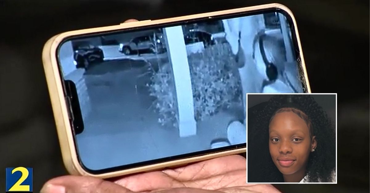 Inset: Taylor Hamilton (GoFundMe). Background: Doorbell video being shown by Taylor Hamilton