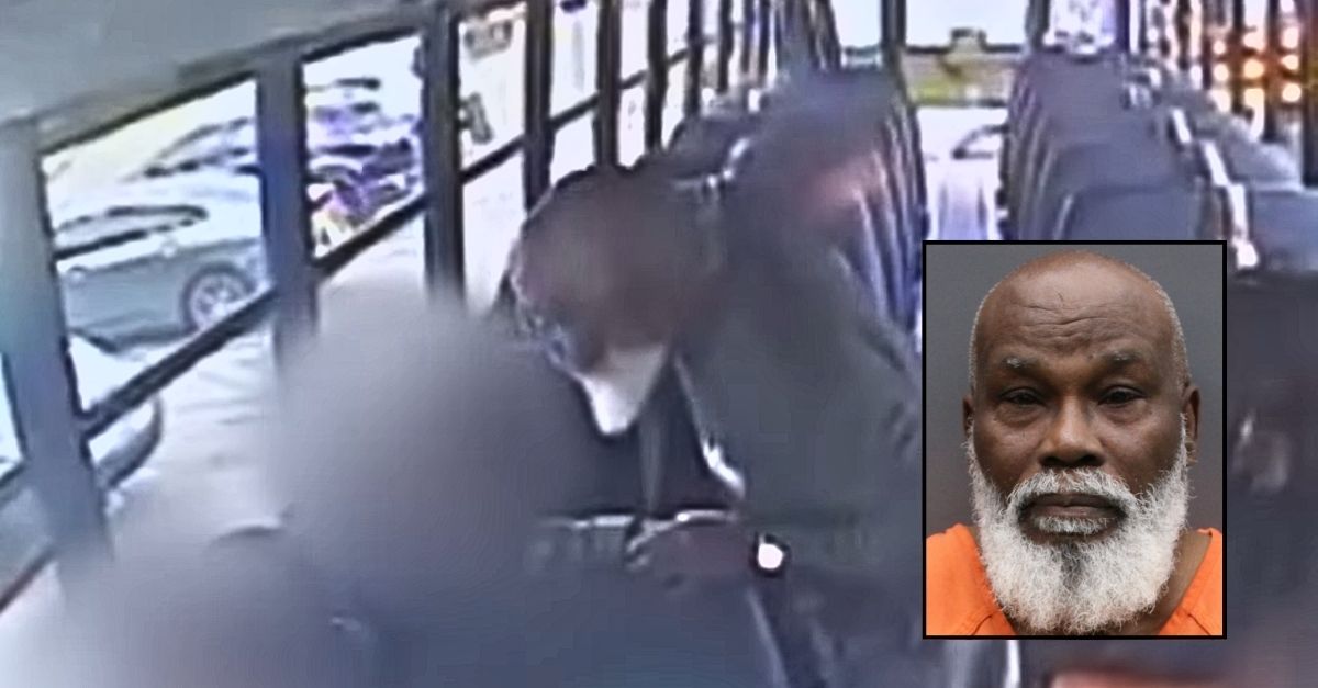 Inset: James Savage (Hillsborough County Sheriff's Office). Background: Surveillance footage showing James Savage on a Hillsborough County Public School Bus in Florida during his alleged assault on an autistic child (HCSO/YouTube).