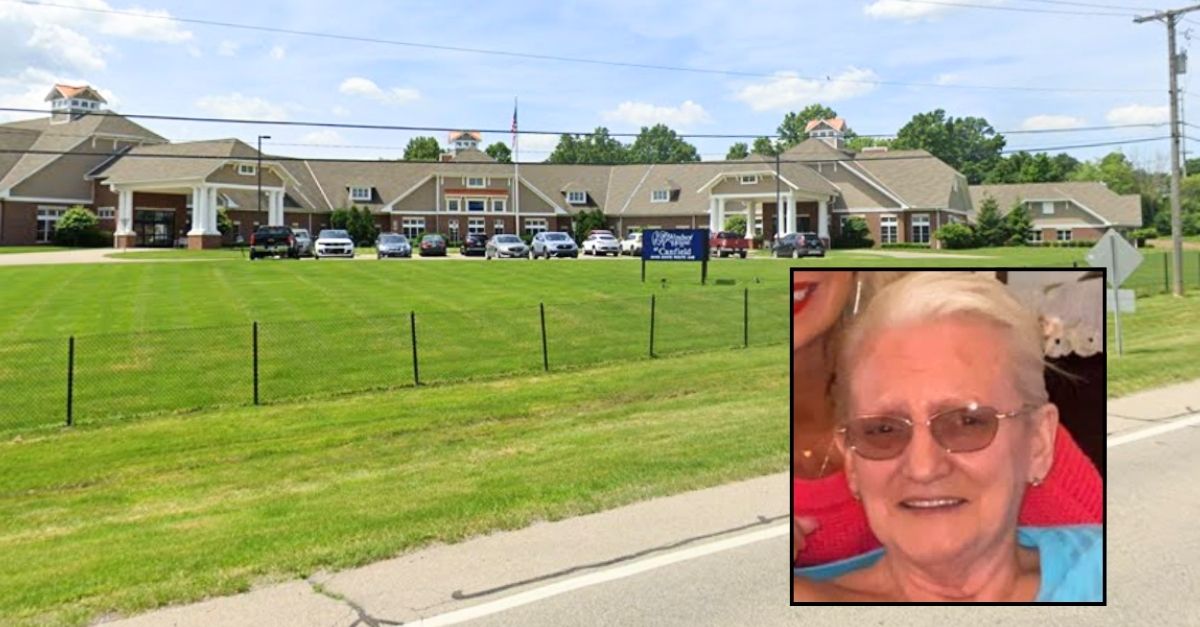 Inset: Judy Marsh (Michael Hill Trial Law). Background: The Ohio nursing home, Windsor House at Canfield, where Judy Marsh developed a fatal stage 4 pressure ulcer after staff allegedly neglected her (Google Maps).