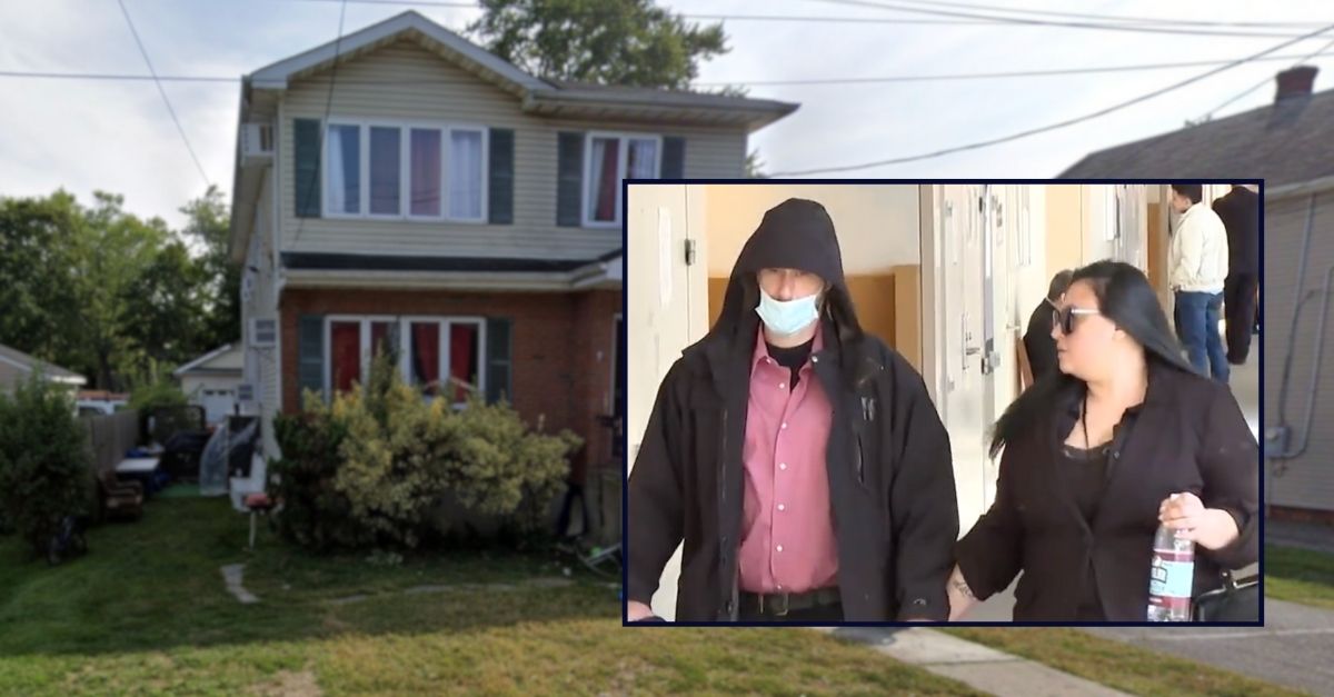 Jeffrey Mackey and Alexis Nieves appear inset against an image of a house on Long Island in New York.