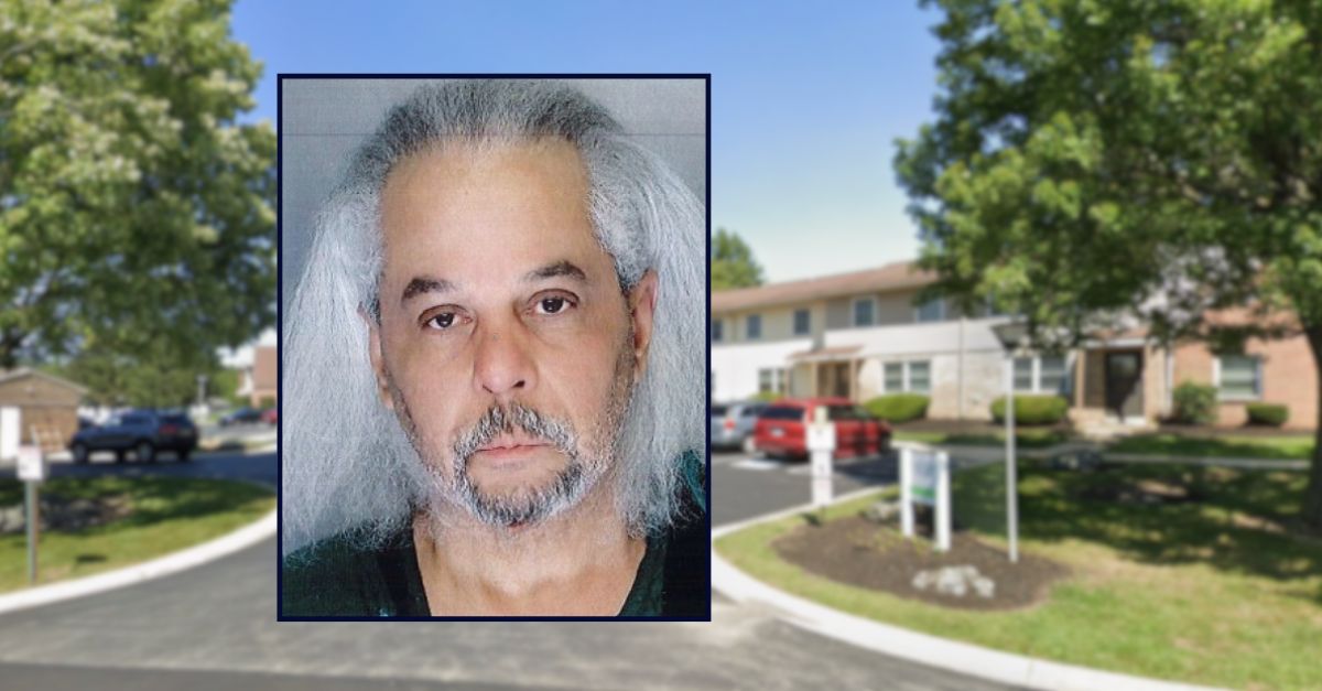 Santiago Payano-Sanchez appears in a booking photo inset against an image of an apartment complex in Pennsylvania. 
