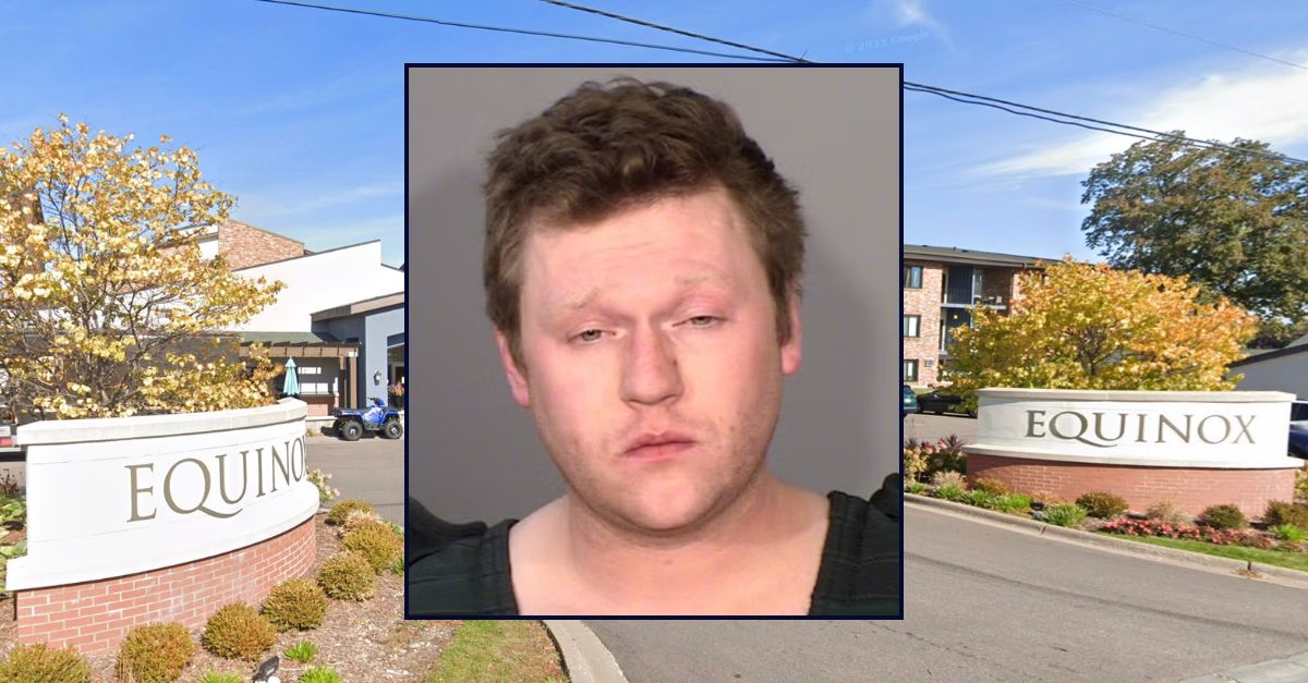 Inset: Jonathon M. Kaupa (Ramsey County Adult Detention Center). Background: The Equinox Apartments where the fatal stabbing allegedly took place (Google Maps).