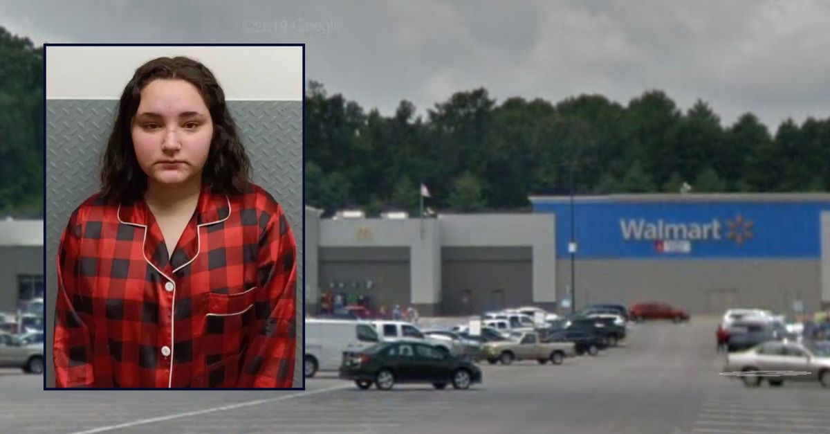 Inset: Autumn Tomlin (Glasgow Police Department). Background: The Kentucky Walmart where police say Tomlin lied about being sexually assaulted (Google Maps).