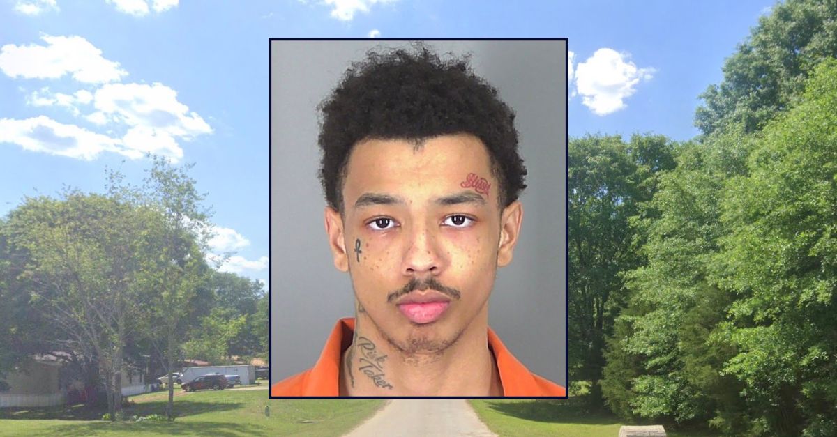 Inset: Jayvion N. Rice (Spartanburg County Detention Center). Background: The area in South Carolina where Rice allegedly killed his girlfriend (Google Maps).