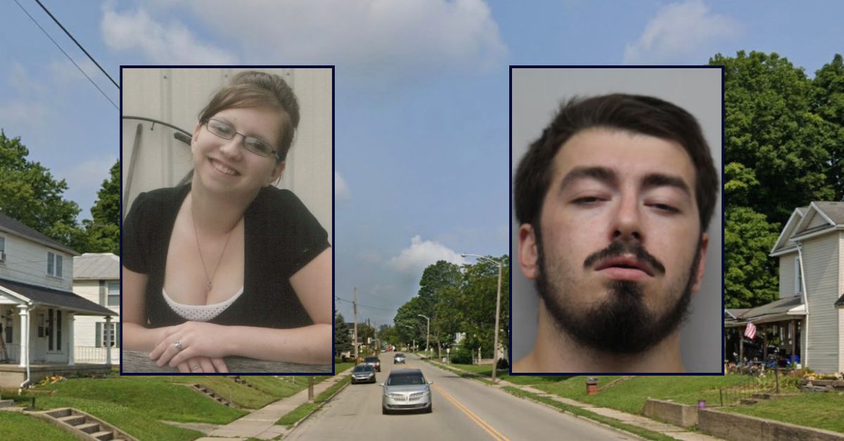 Inset, left to right: Brianne Otley (Tribute Funeral Homes) and Zachery Gilbert (Darke County Sheriff's Office). Background: The area in Ohio where Gilbert killed Otley (Google Maps).