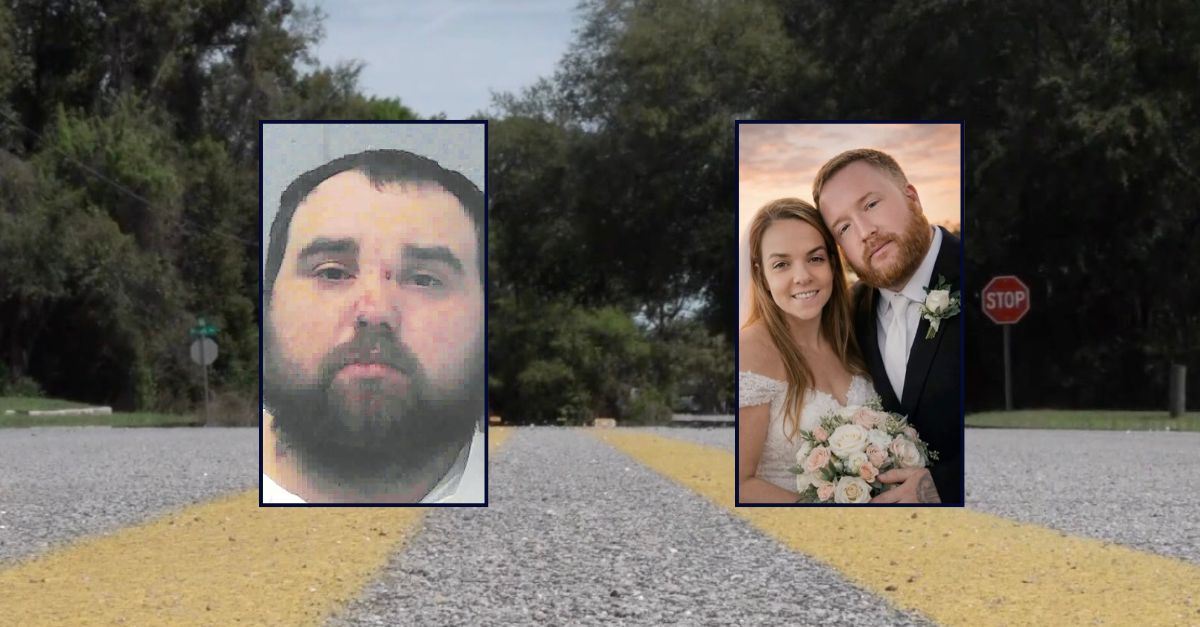 Inset, left to right: Brandon Dale Frick (Ware County Jail) and Buffy and Jacob Cothern (WTLV). Background: The area in Florida where Frick allegedly killed Jacob Cothern (WTLV).