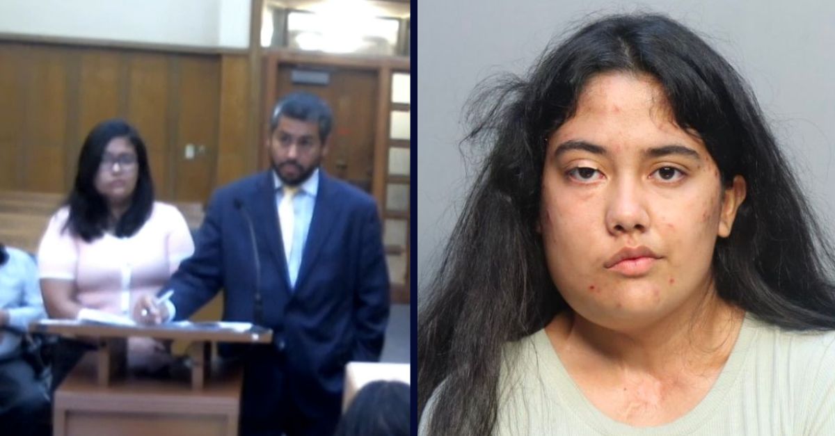 Left: Jazmin Paez, left, appears in court on March 23, 2026, to plead guilty to trying to hire a hit man to kill her 3-year-old son (Law&Crime). Right: Jazmin Paez (Miami-Dade Corrections and Rehabilitation).