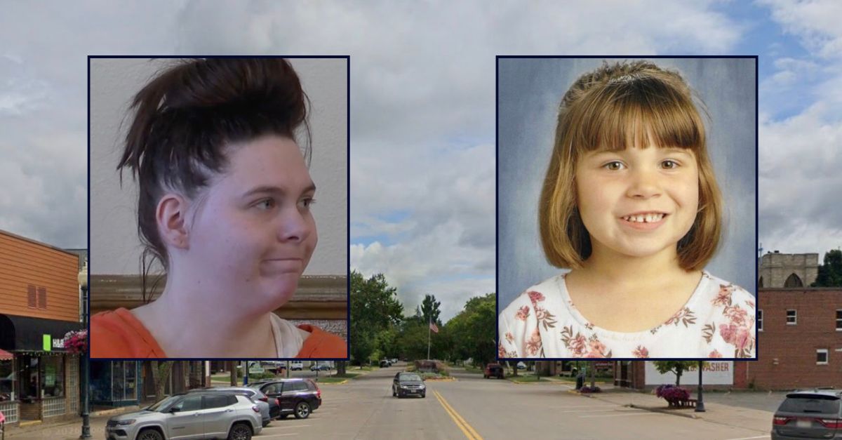 Inset, left to right: Katelyn M. Nardi during her preliminary hearing (WSAW) and Oakley Nardi (Hansen-Schilling Funeral Home). Background: The area in Wisconsin where Nardi and her daughter lived at the time of Oakley's death (Google Maps).