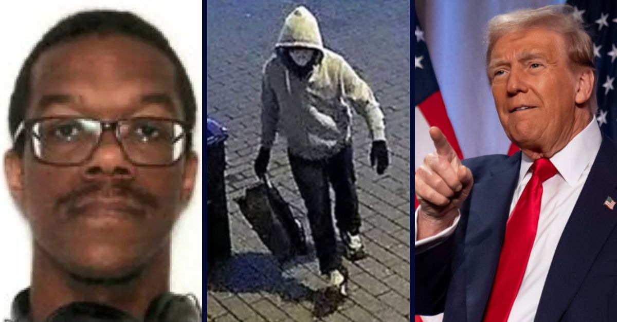 Left: Brian Cole Jr. (Department of Justice). Center: Surveillance footage allegedly shows Brian Cole Jr. walking around Washington, D.C., while placing pipe bombs at the RNC and DNC headquarters (DOJ). Right: President-elect Donald Trump arrives to speak at a meeting of the House GOP conference, Wednesday, Nov. 13, 2024, in Washington (AP Photo/Alex Brandon).