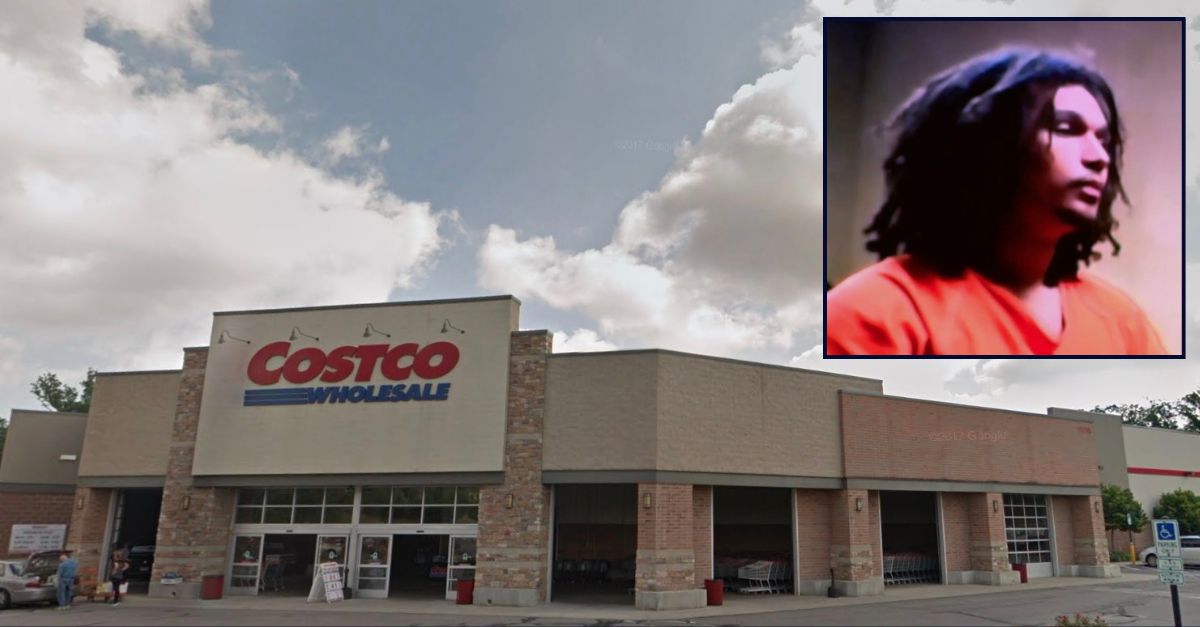 Inset: Christian Bryant in court on Monday (WJW). Background: The Costco in Ohio where Bryant allegedly killed a store employee on Saturday (Google Maps).