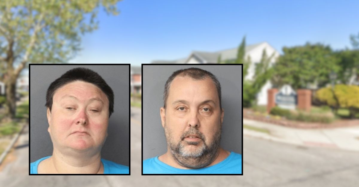 Kristie Lynch and James Lynch appear in booking photos inset against an apartment complex in Virginia.